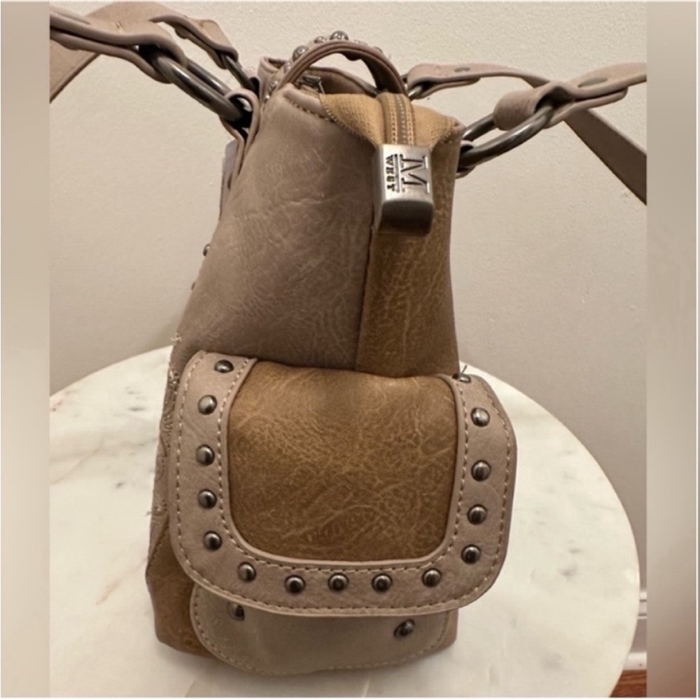 NWT Montana West Taupe Western Shoulder Bag Purse w/ Turquoise Concho - Picture 7 of 13